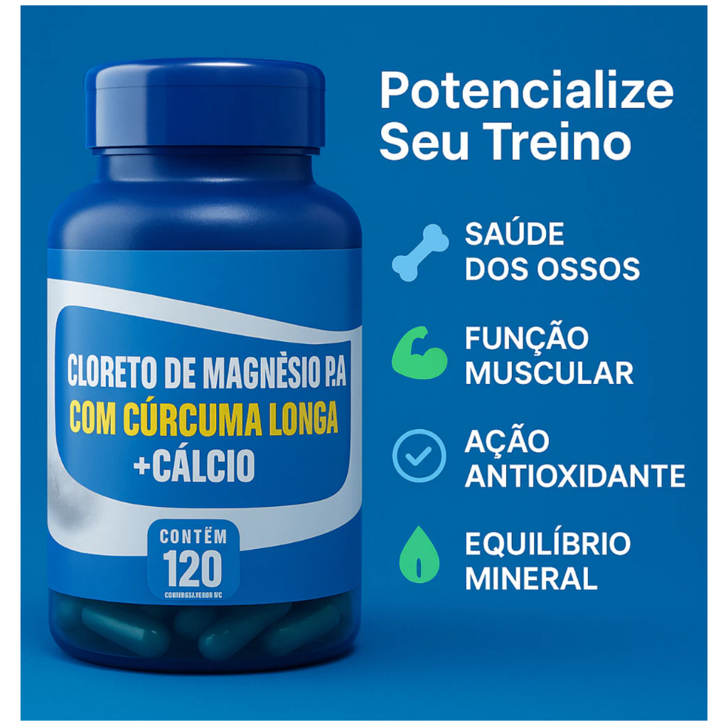Natuviva Cloreto de Magnésio P.A. + Cúrcuma Longa + Cálcio Suporte Muscular e Articular 120 cápsulas