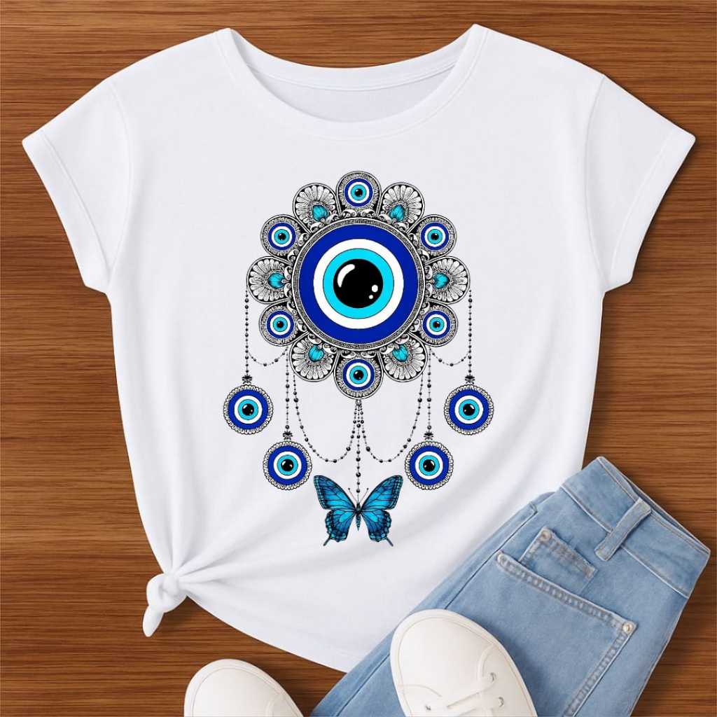 Camiseta Olho Grego Mandala Proteção Estampa Azul – Feminina/Proteção/Espiritualidade em Oferta na Shopee