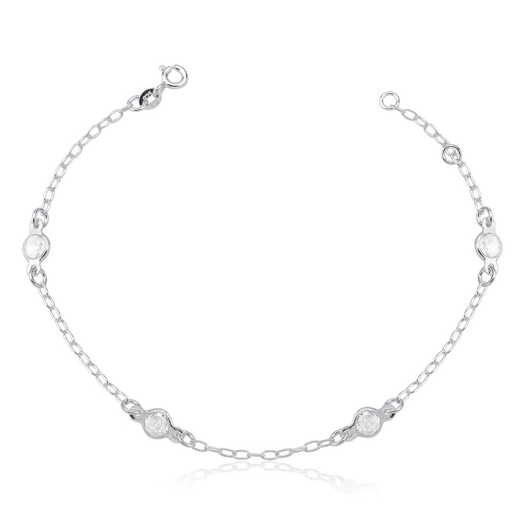 Pulseira Feminina de Prata 925 Redonda Cravejada com Zircônias