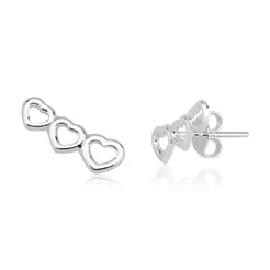 Brinco Feminino de Prata 925 Ear Cuff Coração Vazado