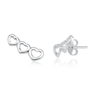 Brinco Feminino de Prata 925 Ear Cuff Coração Vazado