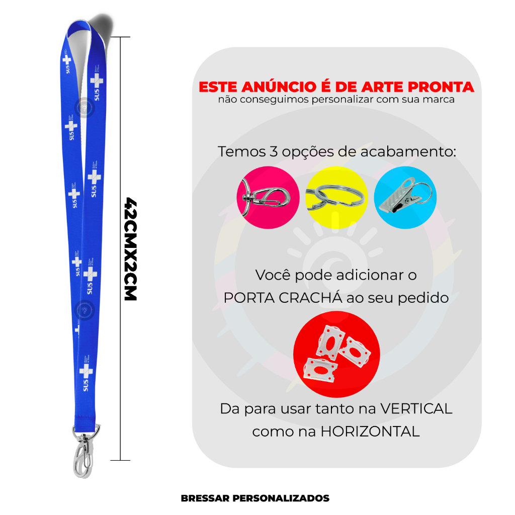Cordão SUS Personalizado para Crachá Argola Jacaré Mosquete Porta Crachá Azul — imagem 2 de 2