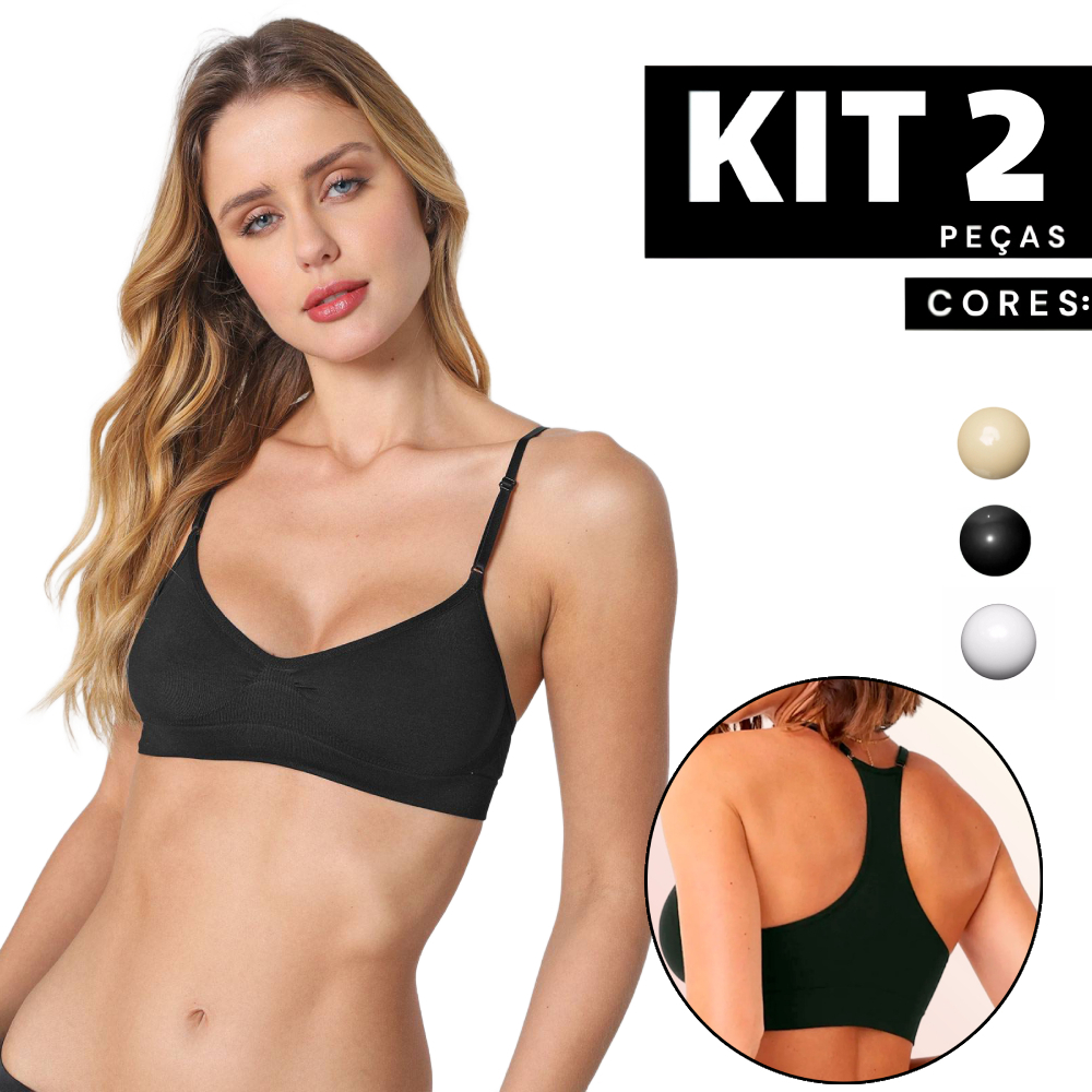 Kit 2/1 Top Nadador Sem Bojo Sutiã Cropped Lingerie Feminina Confortável Fitnes Academia Barato Sexy