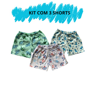 Kit 03 Shorts Masculino Avulso De Pijama Infantil Menino  02 ao 16 100% algodão em Oferta na Shopee