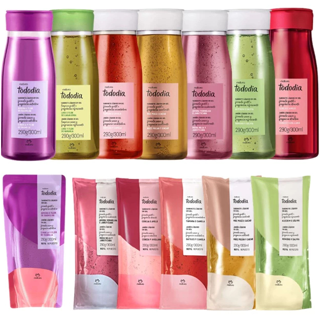 Natura Refil Regular Sabonete Líquido em Gel Fragrâncias 300ml Cheiro Banho Cremoso em Gel
