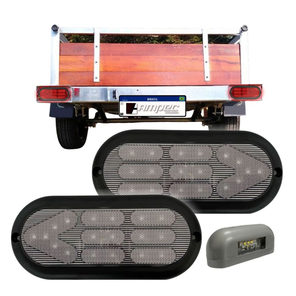 Kit Lanterna Traseira Carretinha Universal 18 LED Bivolt Cristal Sinaleira Traseira + Luz de Placa em Oferta na Shopee