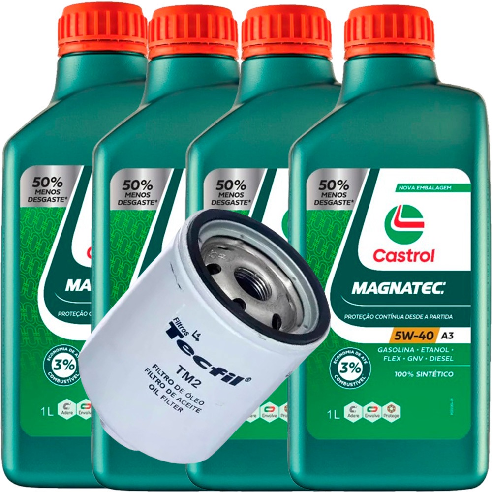 Kit 4L Castrol Magnatec 5w40 sintetico com filtro de Oleo para linha VW