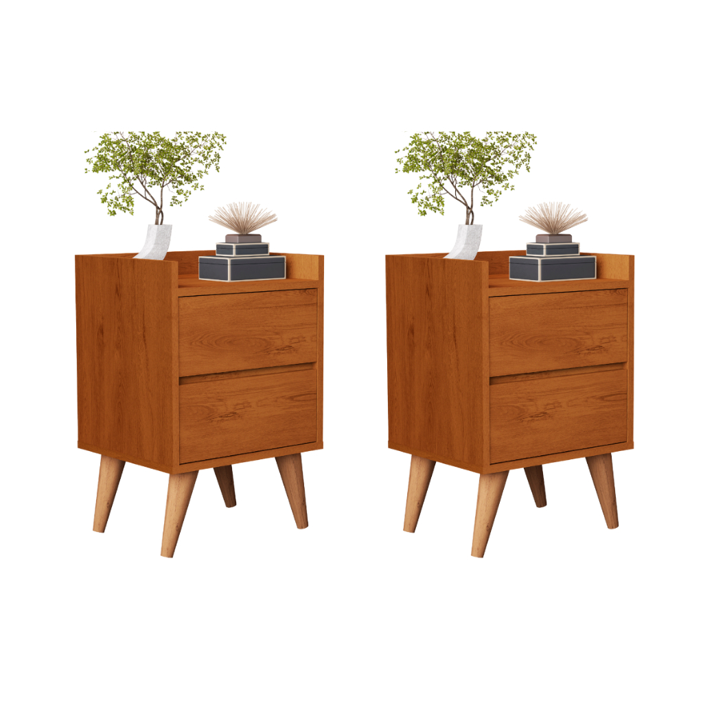 Kit 2 Mesas de cabeceira pés em madeira 007 Verona Cedro em Oferta na Shopee