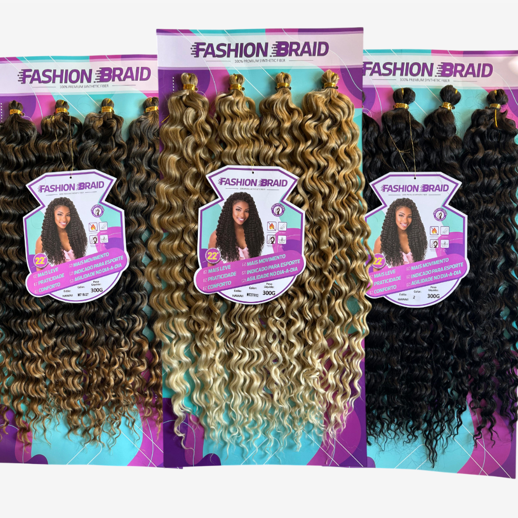 Cabelo Orgânico Cacheado Hawaii Fashion Braid Método Crochet Braid - 300g