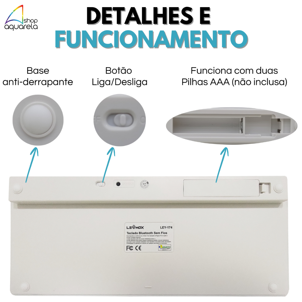 Detalhes do Teclado Sem Fio Bluetooth Portátil Universal Original Lehmox