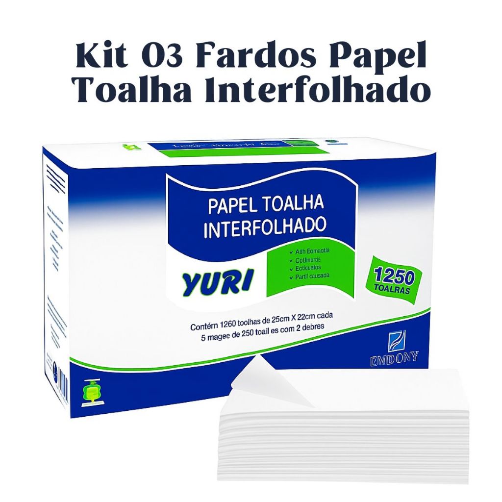 Kit com 3 Fardos Papel Toalha Interfolha Yuri Branco 2 Dobras – Alta Absorção e Praticidade