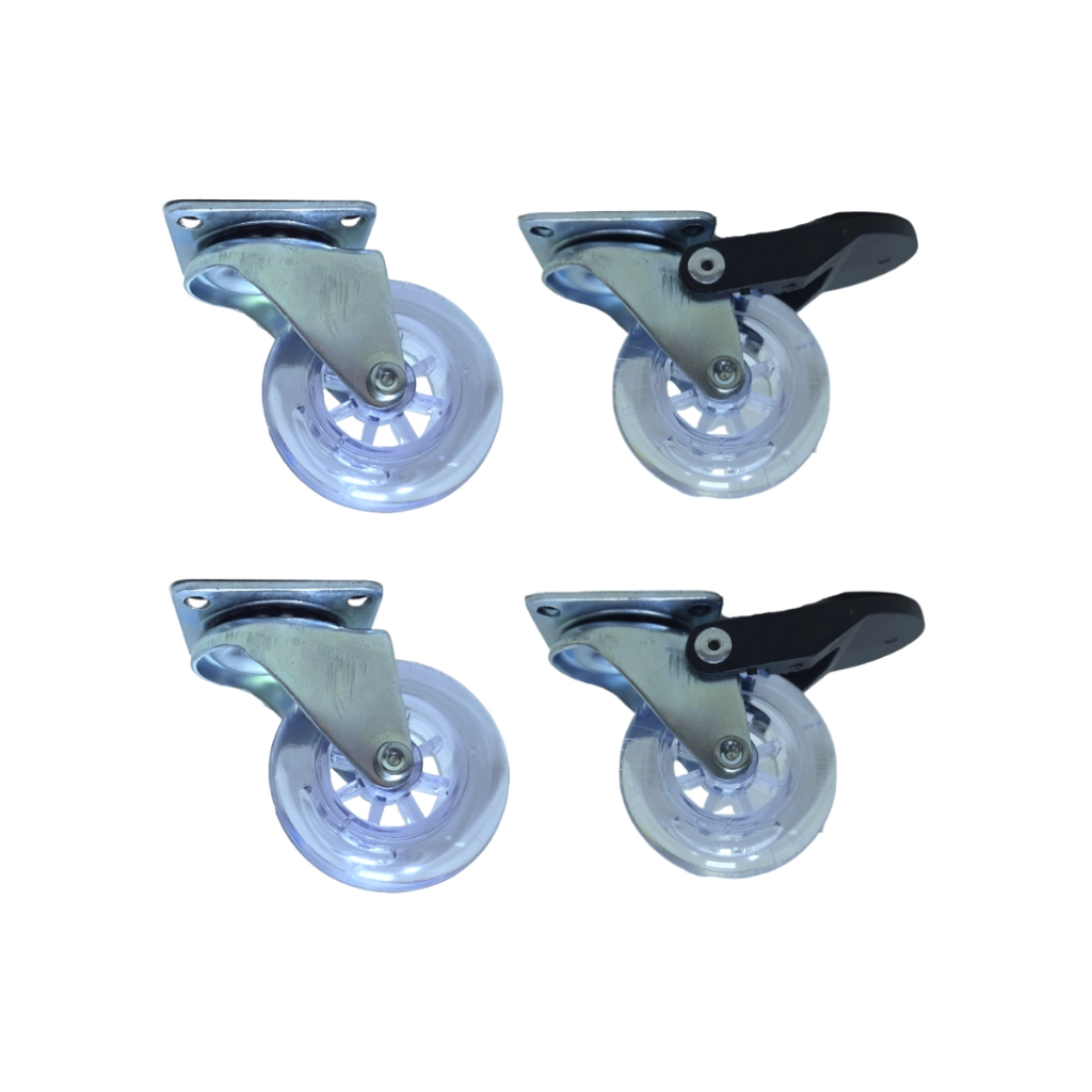 Kit 4 Rodízio Rodinha Giratório Para Móveis Carrinhos Gel Silicone 50mm AntiRisco 2 Com Freios 2 Sem Freios