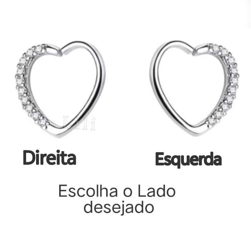 Piercing Coração Cravejado com Zircônia para cartilagem Prata strass Lateral