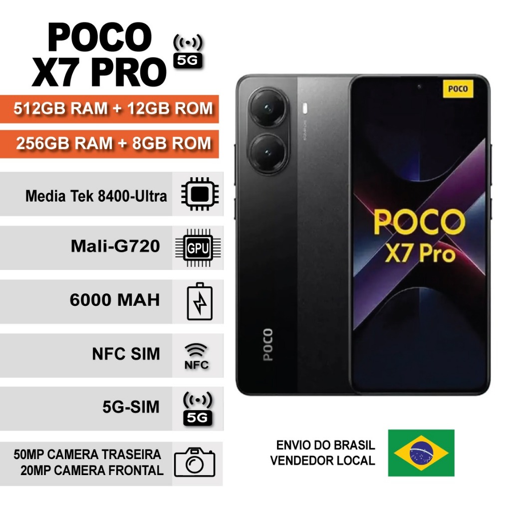 Celular Xiaomi Poco X7 Pro 5G Memória de 12GB 512GB / 8GB 256GB Global com Garan