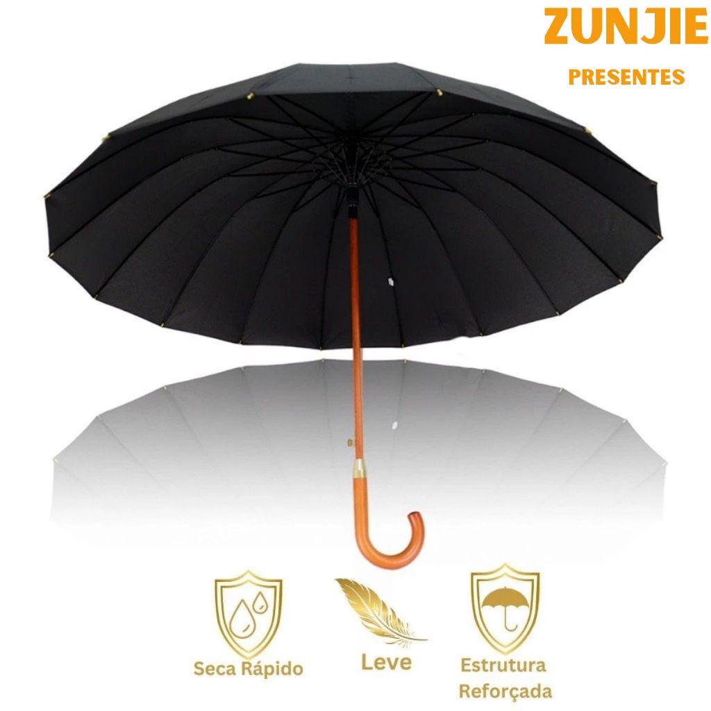 Guarda Chuva Portaria Grande Automático 16 Hastes o Cabo De Madeira SZJ-037