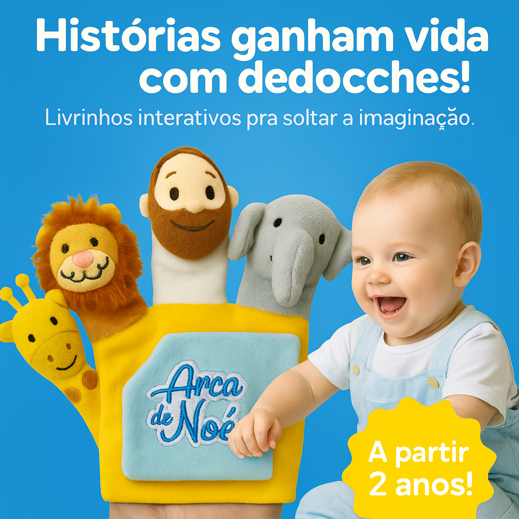 Livro Infantil Interativo Crianças Arca de Noé Dedoche de Pano Livrinho com Fantoches