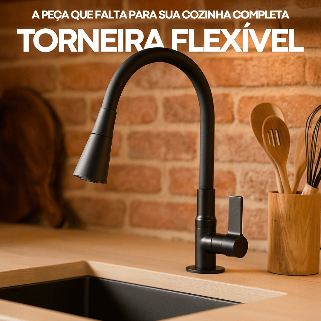 Torneira de Cozinha Gourmet Base ABS Preta Preto Fosco 2 Acionamentos 1/4 de Volta Luxo Bancada