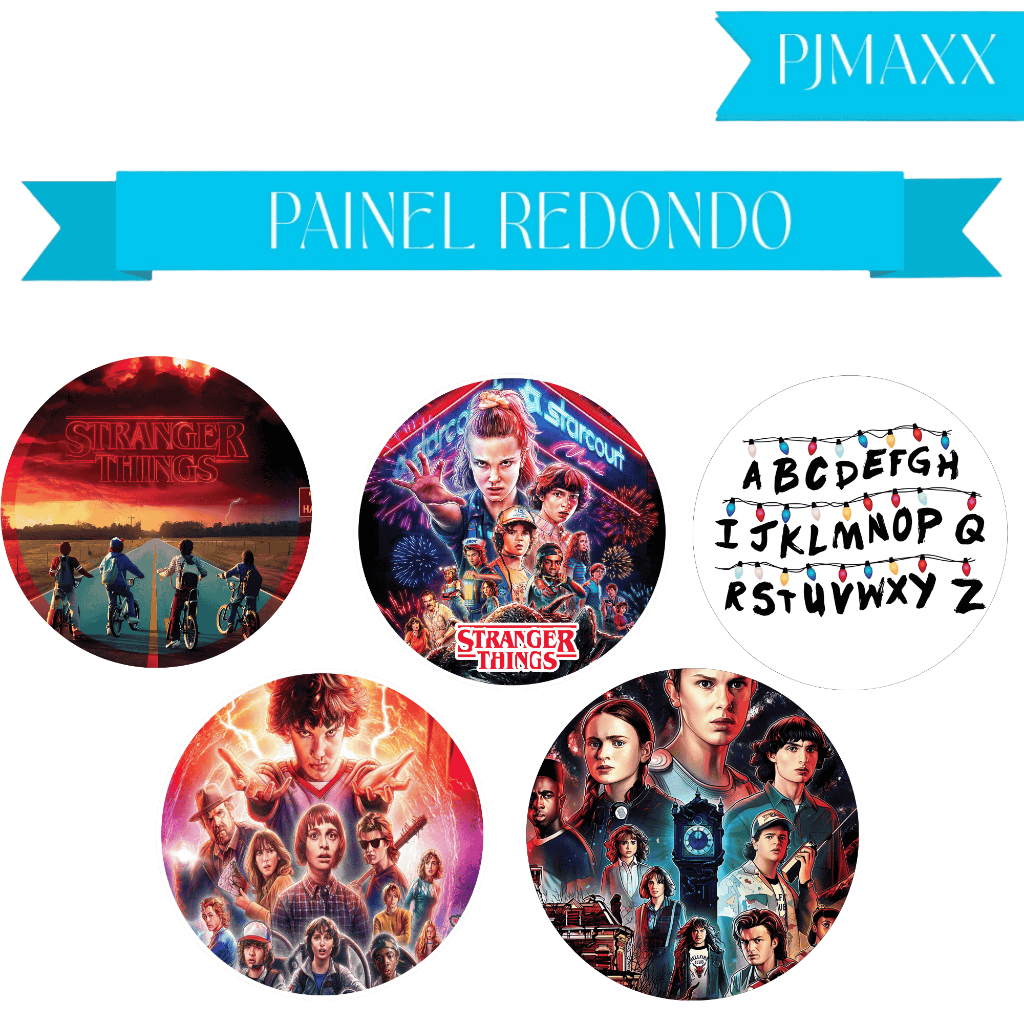 Capa Para Painel Redondo Tema Stranger Things eleven Mike Will Dustin Decoração festa Malha