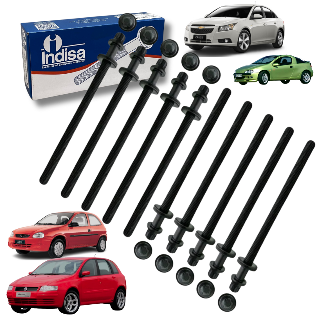 Jogo Parafuso Cabeçote Motor Com 10 unidades Para Veículos Chevrolet: Corsa 1.0/1.6 Tigra 1.6 Tracker 1.8 Cruze 1.8 Soni