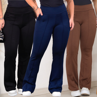 Kit 3 Calça Flare Feminina Calça Feminina Cintura Alta Bailarina Cores no Crepe de Malha em Oferta na Shopee