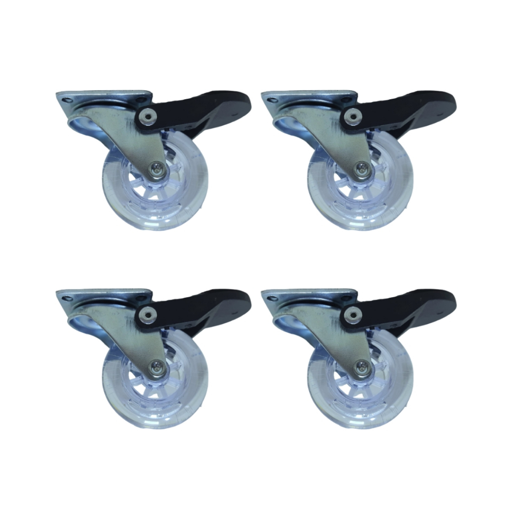 Kit 4 Rodízio Rodinha Giratório Para Móveis Carrinhos Gel Silicone 50mm AntiRisco Com Freios