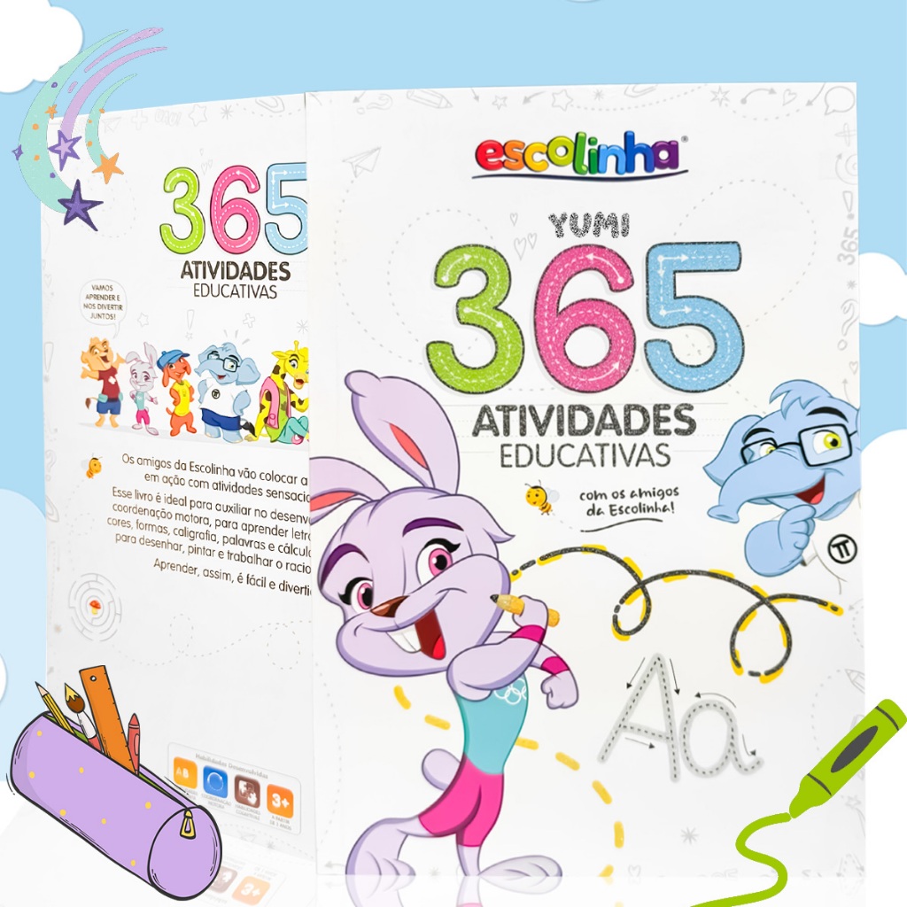 Livro Infantil Educativo 365 Atividades Educativas Apoio Escolar Caligrafia Matemática Alfabetização