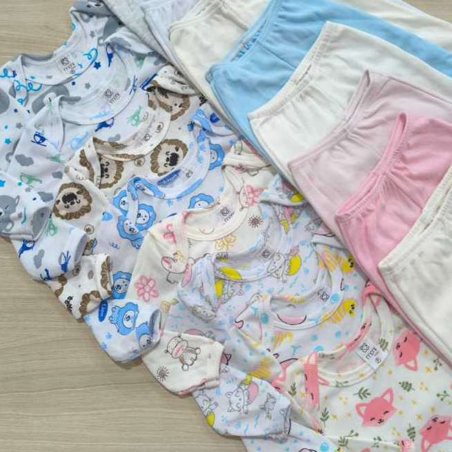 kit conjunto Roupa de bebê 3 body + 3 mijão canelado menino e menina Manga Longa  Estampado