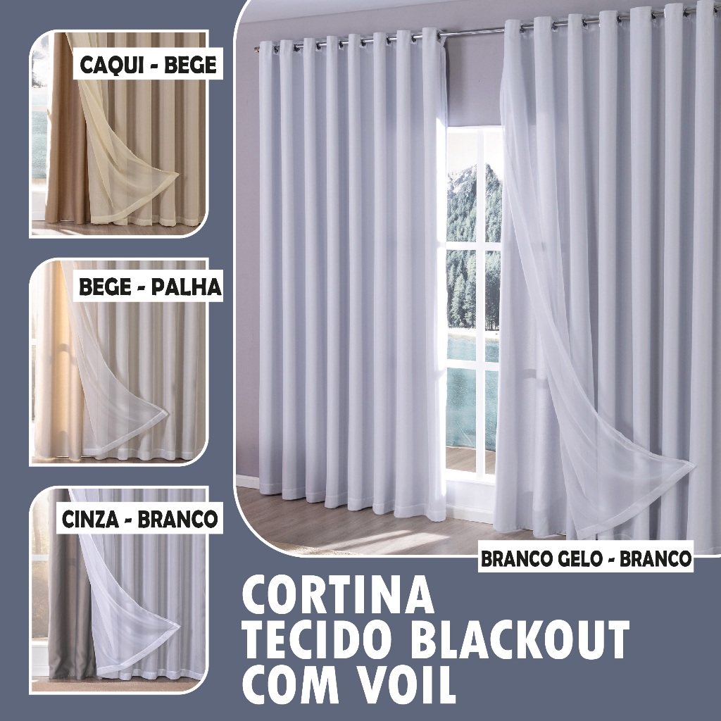 Cortina Blackout Com Voil 8,00m x 2.70m alt. Decoração Quarto Sala em Oferta na Shopee
