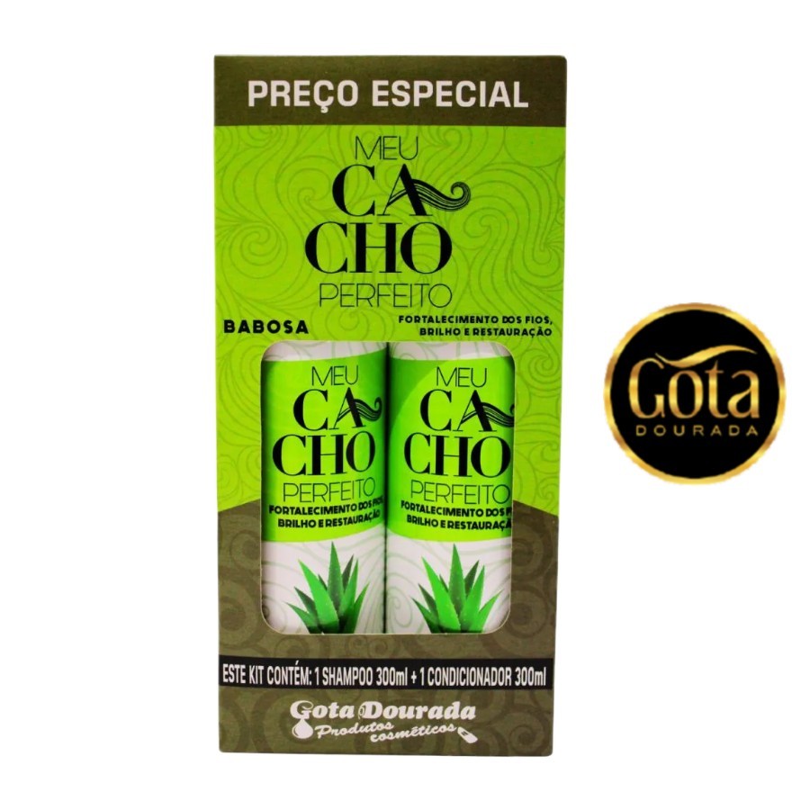 Kit Shampoo e Condicionador 300ml Meu Cacho Perfeito Óleo de Babosa Gota Dourada