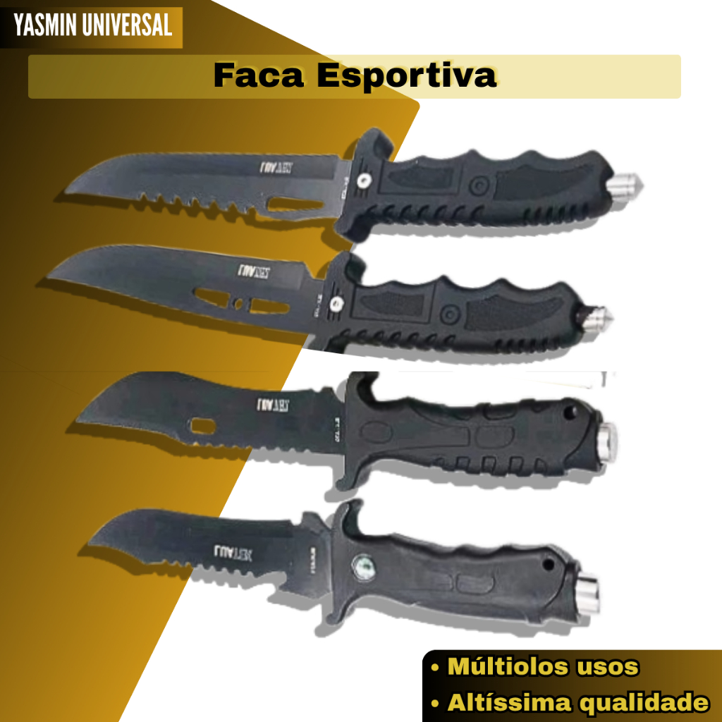 Faca Esportiva com bússola tática Com Bainha de nylon caça pesca camping churrasco trilha rambo