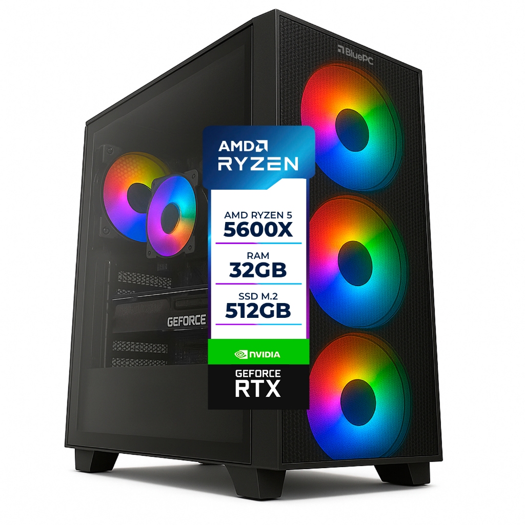 PC Gamer AURA BluePC - Ryzen 5 5600X, B550, RTX 5070 Ti 16GB, 32GB DDR4,SSD 512G