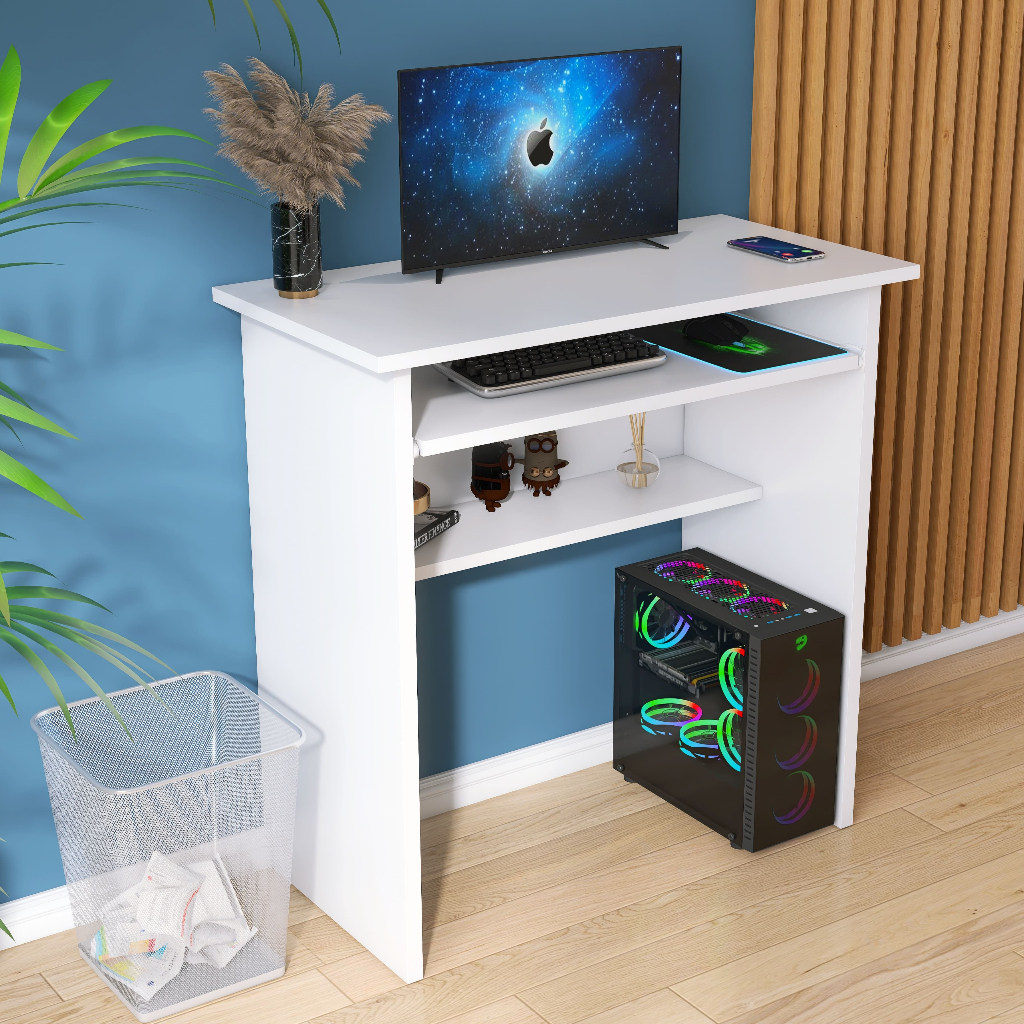 Mesinha Computador Multiuso Quarto Sala Escritório Com Espaço Para Teclado Cor Branco