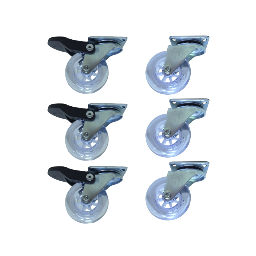 Kit 6 Rodízio Rodinha Giratório Para Móveis Carrinhos Gel Silicone 50mm AntiRisco 3 Com Freios 3 Sem Freios