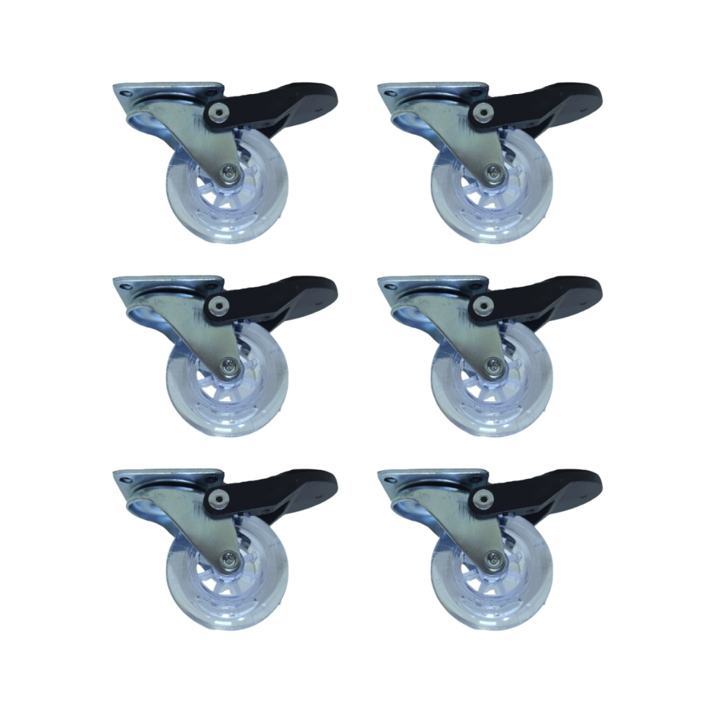Kit 6 Rodízio Rodinha Giratório Para Móveis Carrinhos Gel Silicone 50mm AntiRisco Com Freios