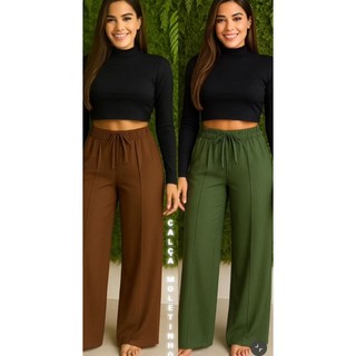 Calca Feminina Moletinho Tecido leve Pantalona Feminina Detalhe Risco