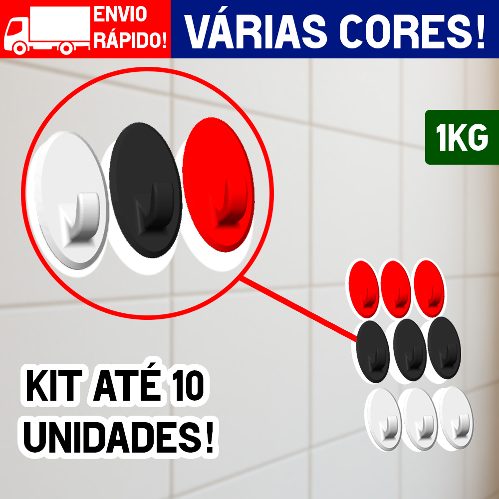 Gancho de Parede Adesivo Kit Para Cozinha, Banheiro e Sala Várias Cores Disponíveis