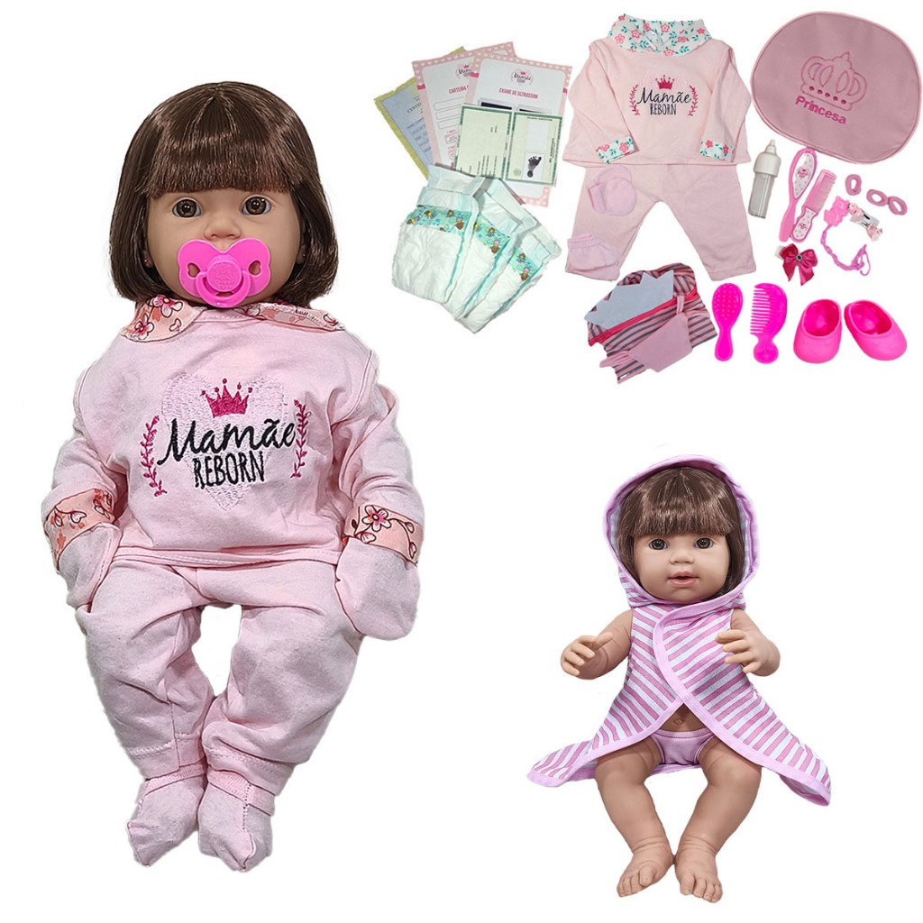 Boneca Bebê Reborn 100% Silicone Bolsa + 28 Itens + Brinde em Oferta na Shopee