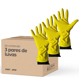 Kit 3 Pares - Luva Multiuso Serviços de Limpeza Gerais Amarela em Látex - Medix em Oferta na Shopee