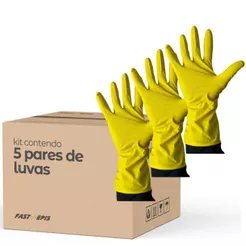 Kit 5 Pares - Luva Multiuso Serviços de Limpeza Gerais Amarela em Látex - Medix