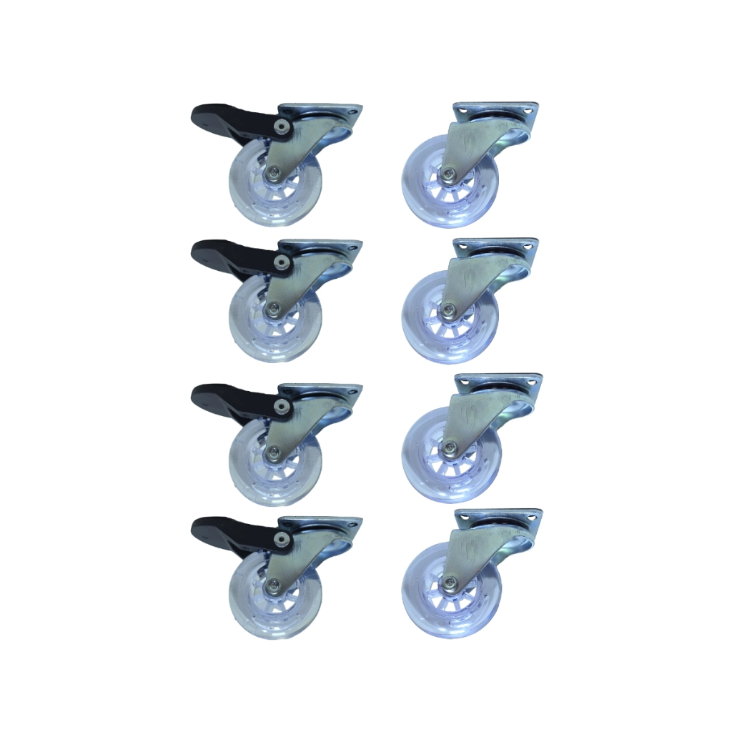 Kit 8 Rodízio Rodinha Giratório Para Móveis Carrinhos Gel Silicone 50mm AntiRisco 4 Com Freios 4 Sem Freios