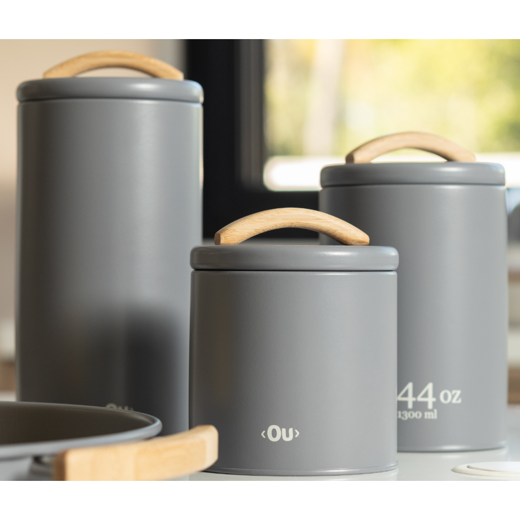 Pote De Mantimentos Sense Com Alça De Bambu E Corpo Metal Fechado Redondo - OU
