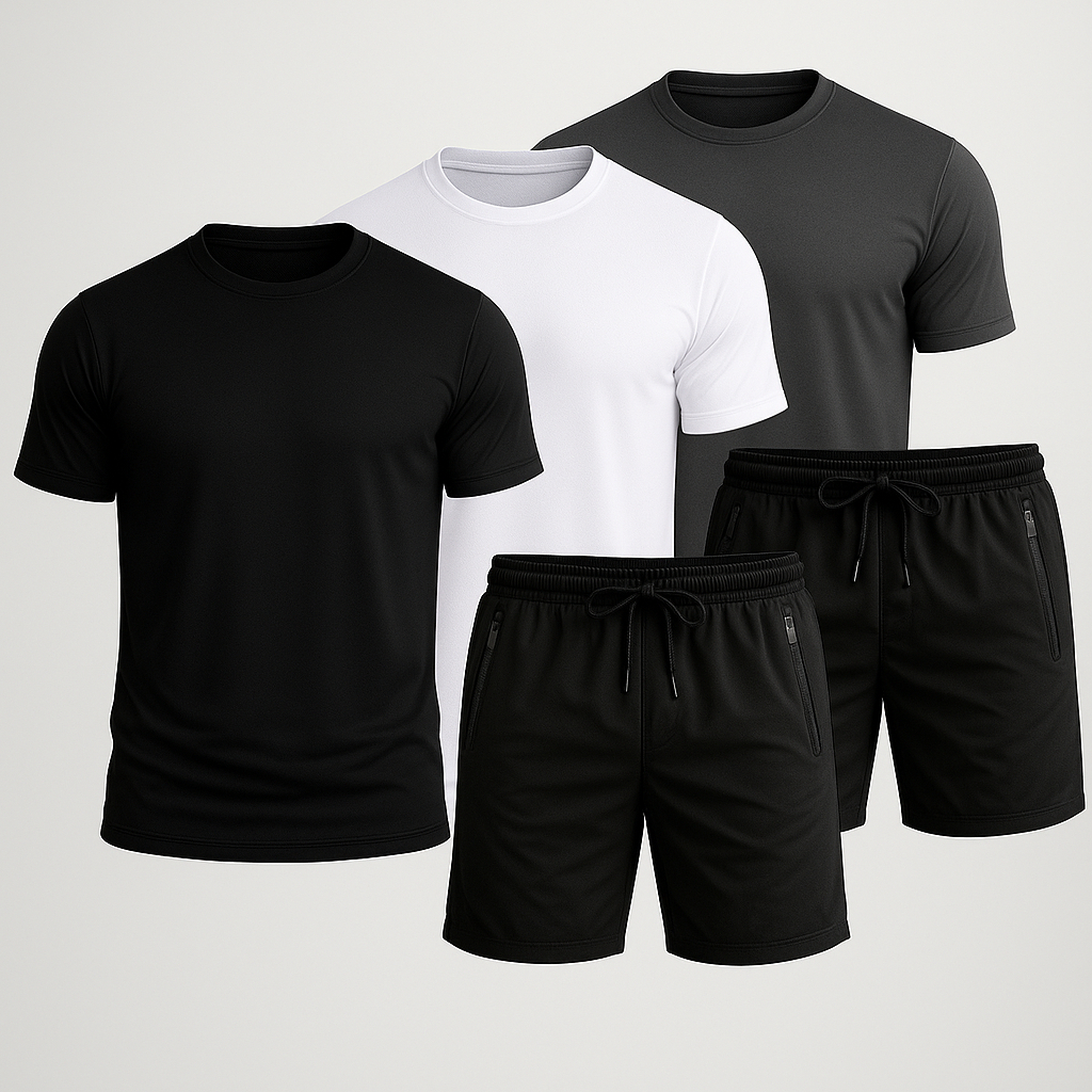Kit 3 Camisetas Masculina Slim + 2 Shorts Masculino Academia