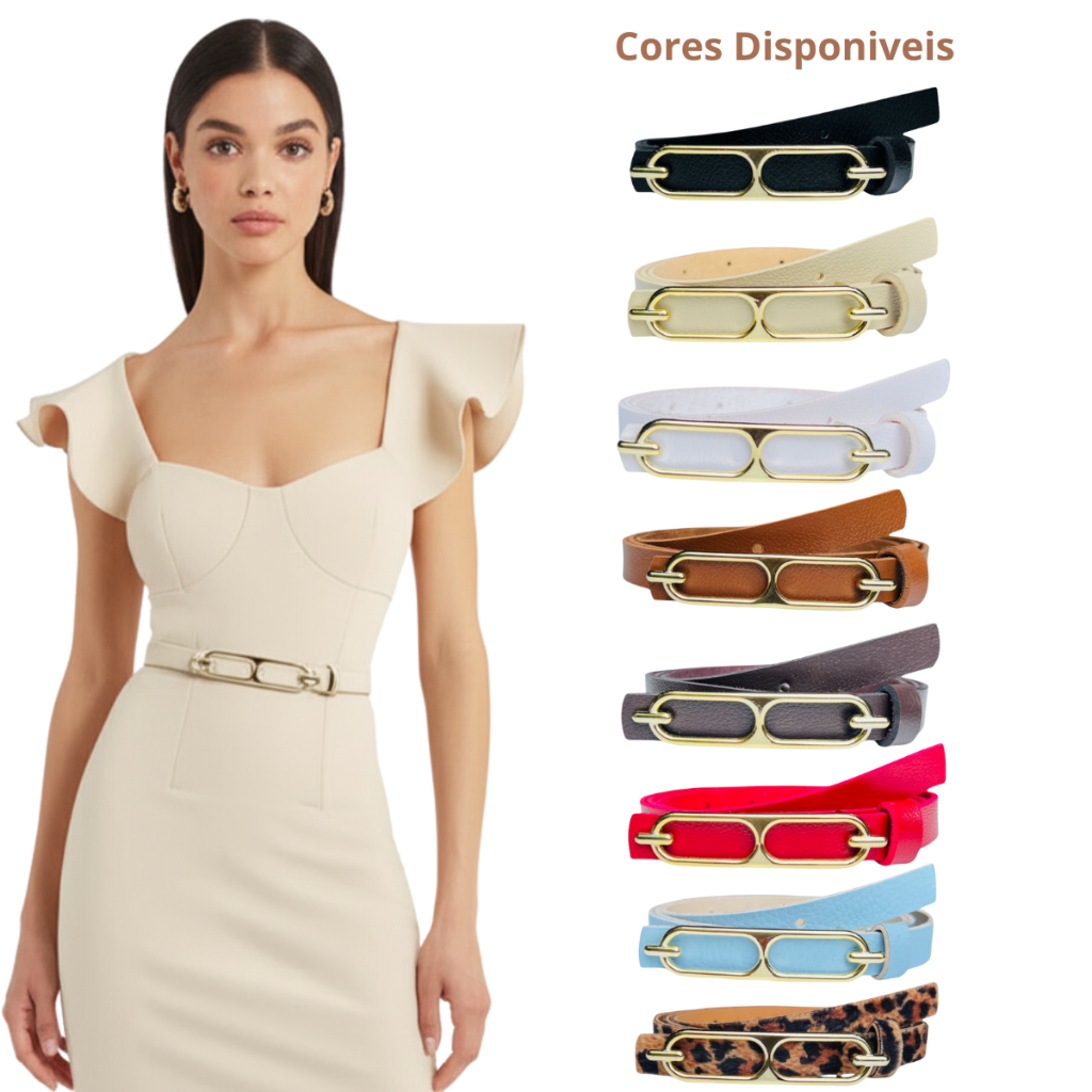 Cinto Feminino Elegante para vestido alfaiataria moda social, fino 1.5cm Plus Size - Luisa