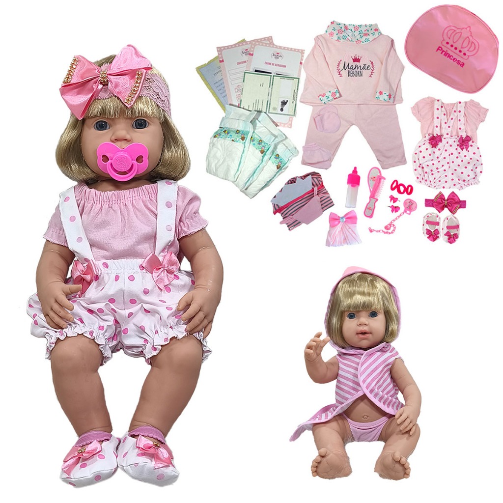 Boneca Bebê Reborn Enxoval Completo Loira + DUAS TROCAS em Oferta na Shopee