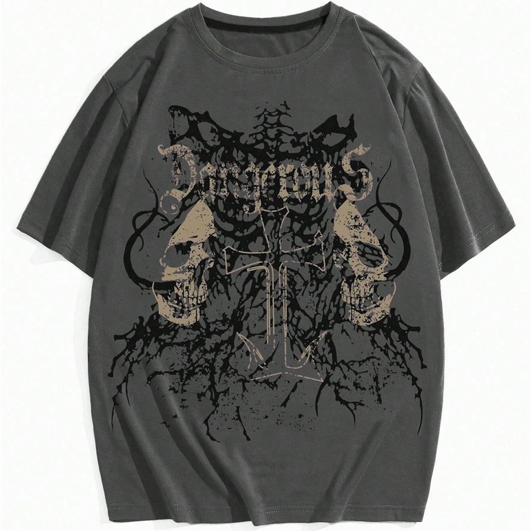 Camisa Masculina Básica Estampada Gótica Caveira Punk Escuro e Cruz 100% Algodão em Oferta na Shopee