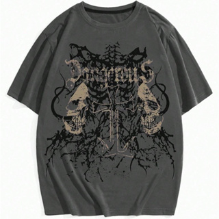 Camisa Masculina Básica Estampada Gótica Caveira Punk Escuro e Cruz 100% Algodão em Oferta na Shopee