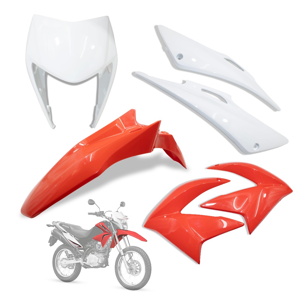 Kit Carenagem Adaptável NXR 150 Bros 2014 a 2018 Vermelho Fighting e Branco Ross