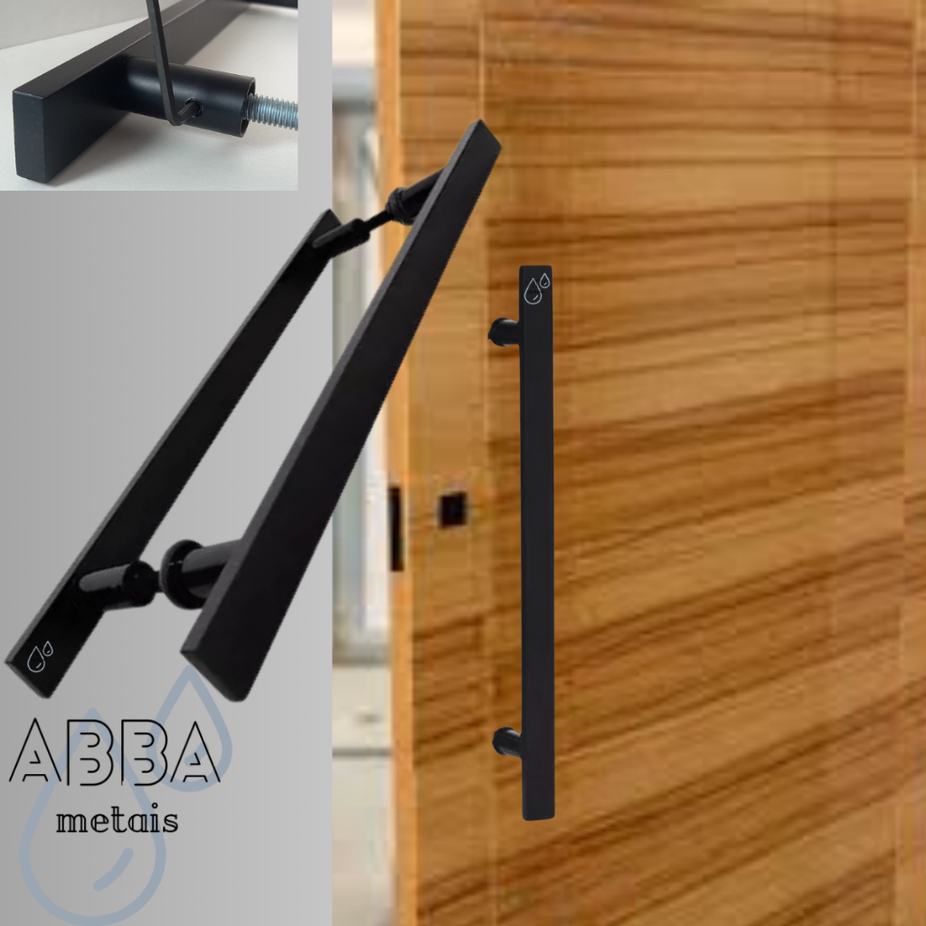 Puxador Para Porta De 30Cm Preto Inox Entre Os Furos 20Cm