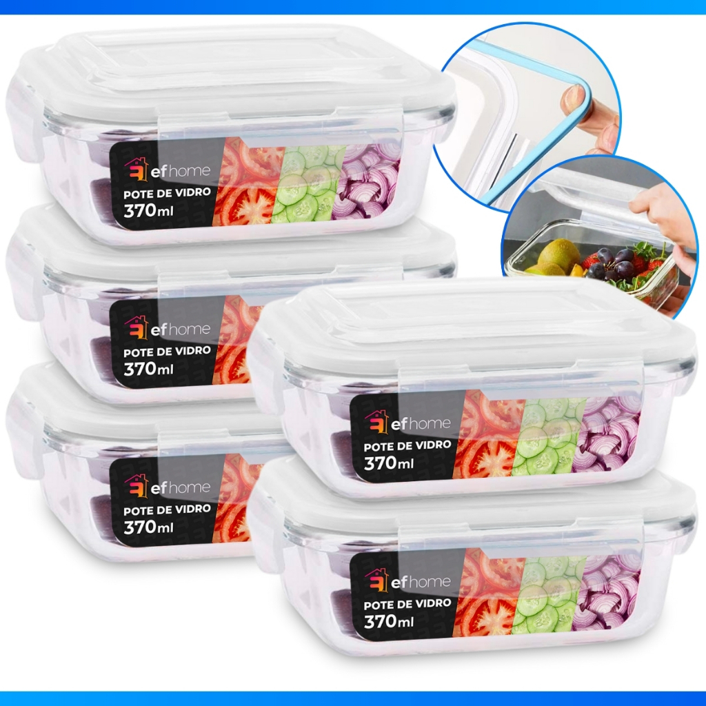 Kit 3 à 10 Potes de Vidro 370ml Hermético Marmita Fit com Tampa 4 Travas - - FULL - MENOR PREÇO! · foto 2