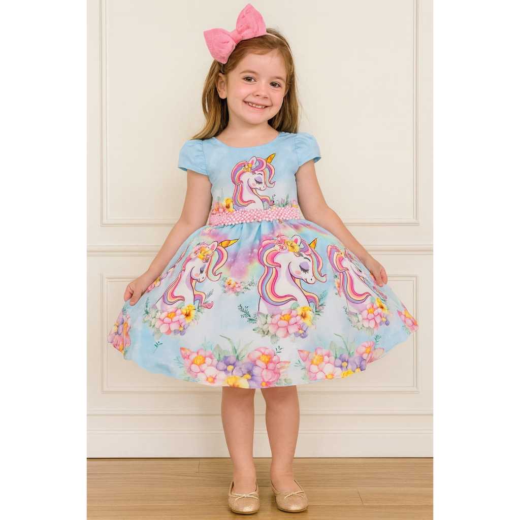 VESTIDO DE UNICÓRNIO MENINA INFANTIL RODADA FESTA UNICORNIO